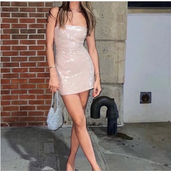 ZARA PINK STRAPLESS SEQUIN DRESS - Picture 15 of 15